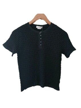 New Club Monoco Plucker Stitch Button Front Short Sleeve Top